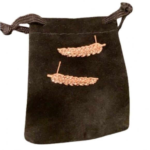 Gift- Ready Feather or Leaf Ear Crawler Stud Earrings, Angel Wings, Rose Gold - Picture 1 of 11